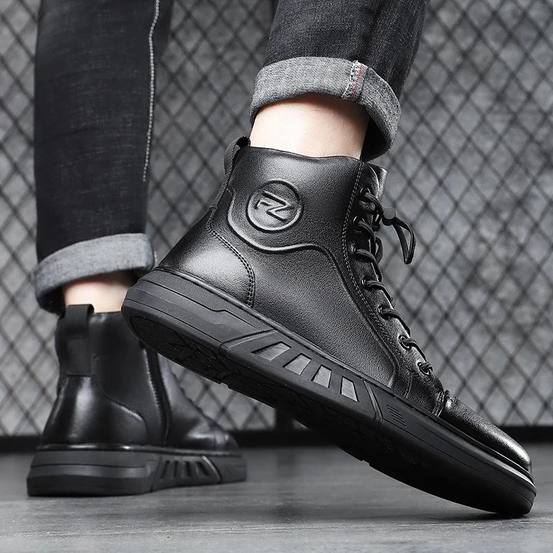 Модные мужские ботинки, повседневные кожаные ботильоны, высокие повседневные туфли на шнуровке, дизайнерская спортивная обувь, высококачественные мужские кроссовки