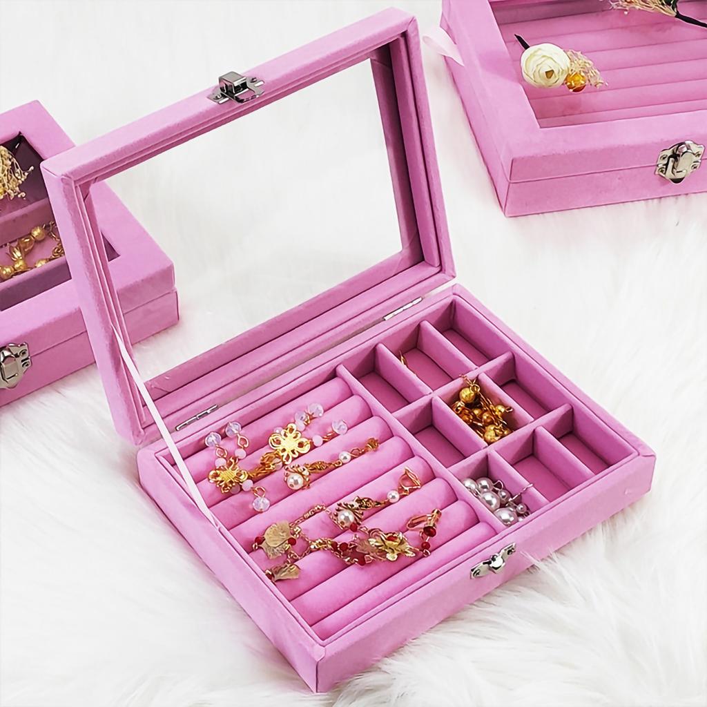 Flannel Jewelry Box Jewelry Storage Case with Safety Lock for Necklace Earrings Bracelets Rings