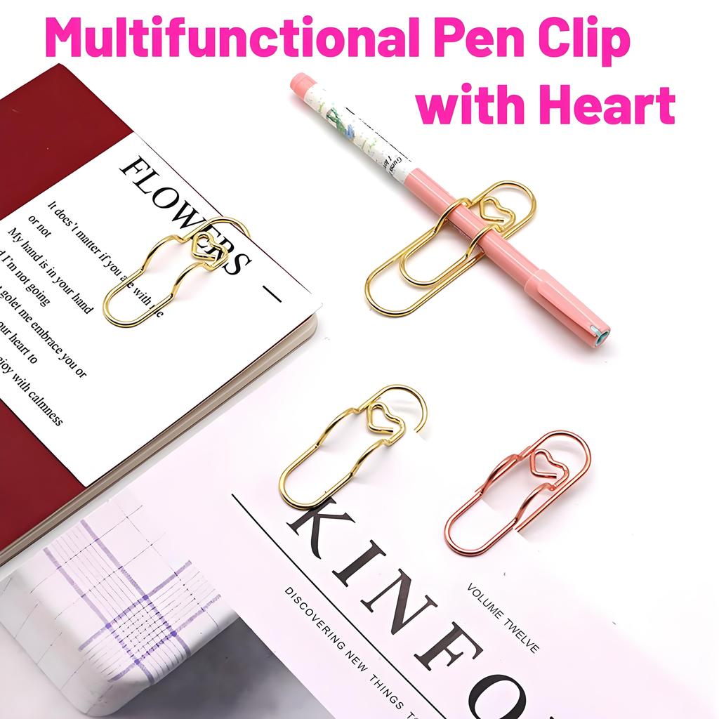 1pc Stainless Steel Love Pen Clip Set - Multi-Color, Portable Pen Holder, Ideal for Office Use & Holiday Gifts