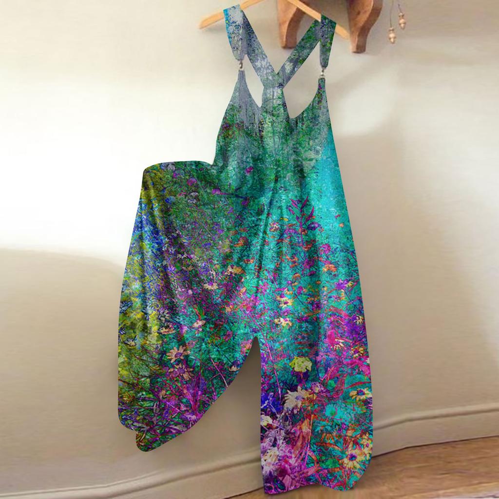 Женский модный летний милый свободный повседневный комбинезон с принтом в стиле ретро и ремешками