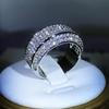 Роскошное Изысканное Кольцо с Полной Бриллиантовой Вставкой из Белого Циркона для Женщин, Парное, Модное Кольцо из Стерлингового Серебра, Ювелирное Украшение для Вечеринки, Подарок на День Рождения
