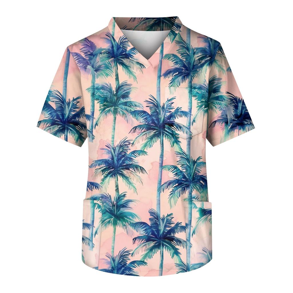 Мужской топ с коротким рукавом, V-образным вырезом и принтом, нагрудным карманом