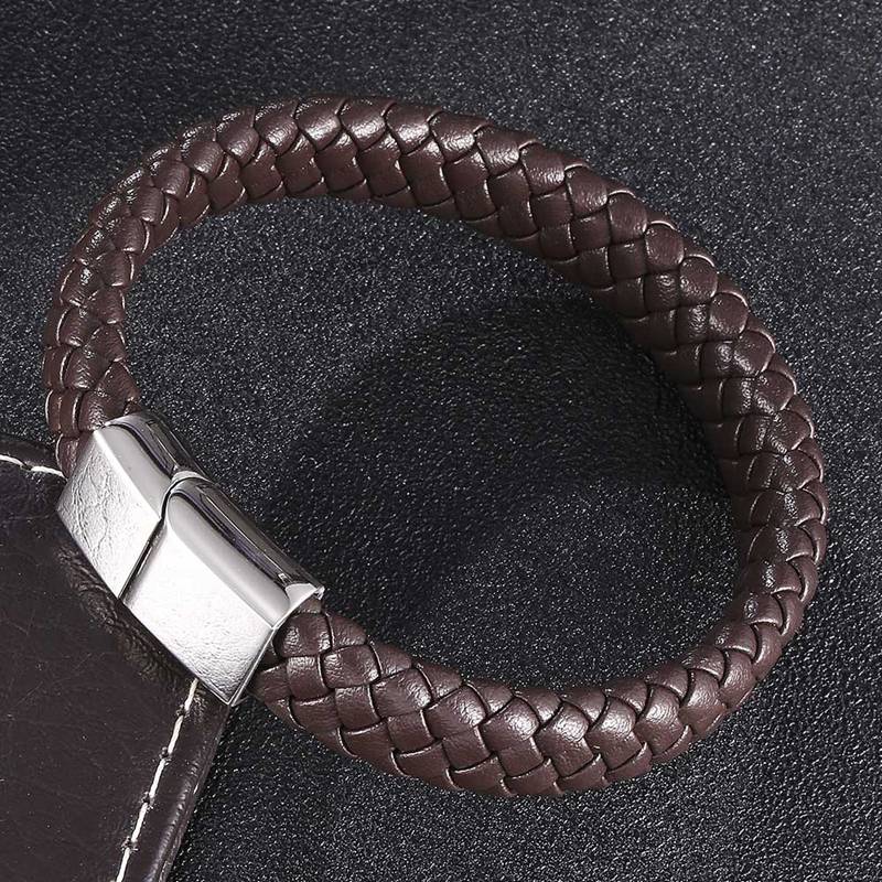Fashion Leather Bracelet Stainless Steel Buckle Men Women Leather Bracelet Jewelry Charm Bracelet