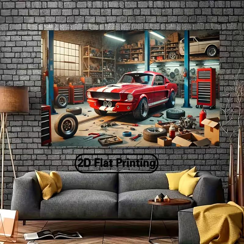 Тканое панно Ford Mustang Muscle Car Ретро Гараж Мастерская Настенное украшение