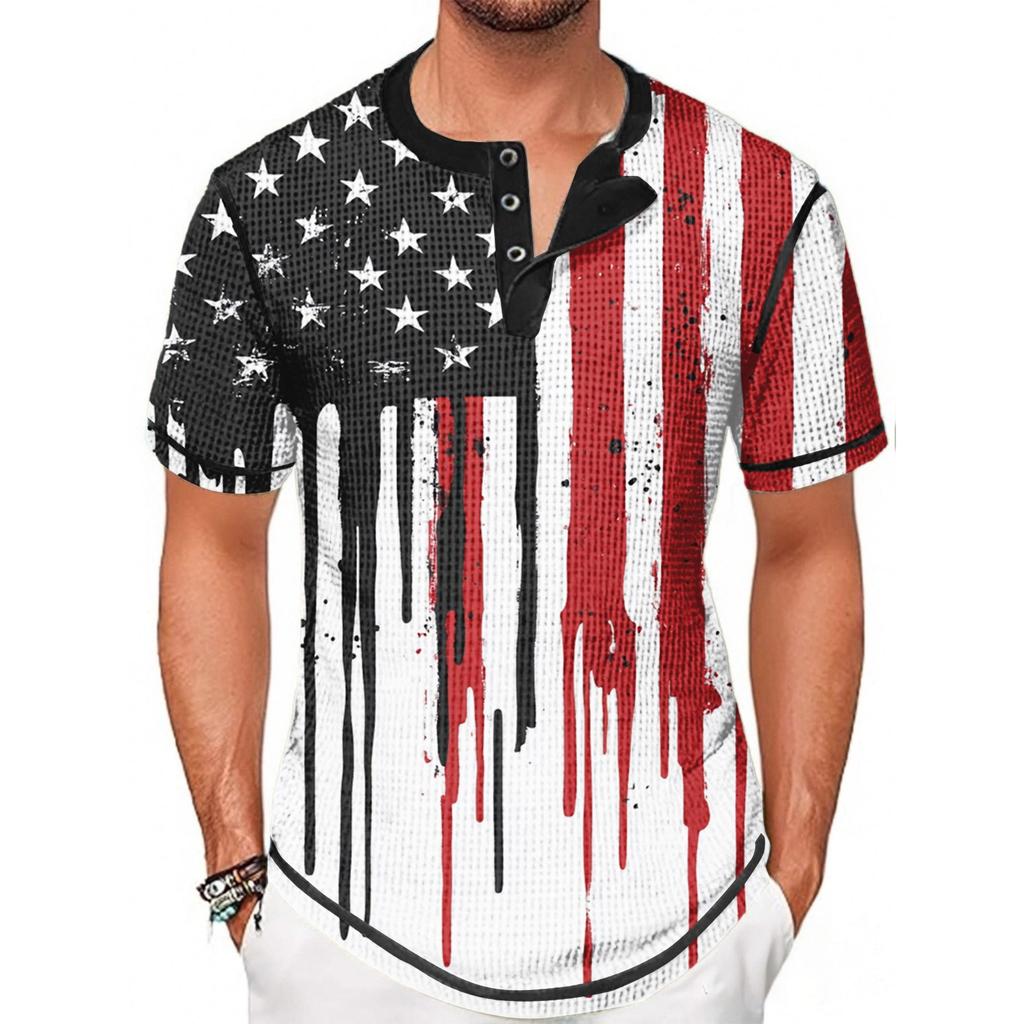 Летняя мужская футболка с воротником-стойкой и короткими рукавами с принтом «День независимости»