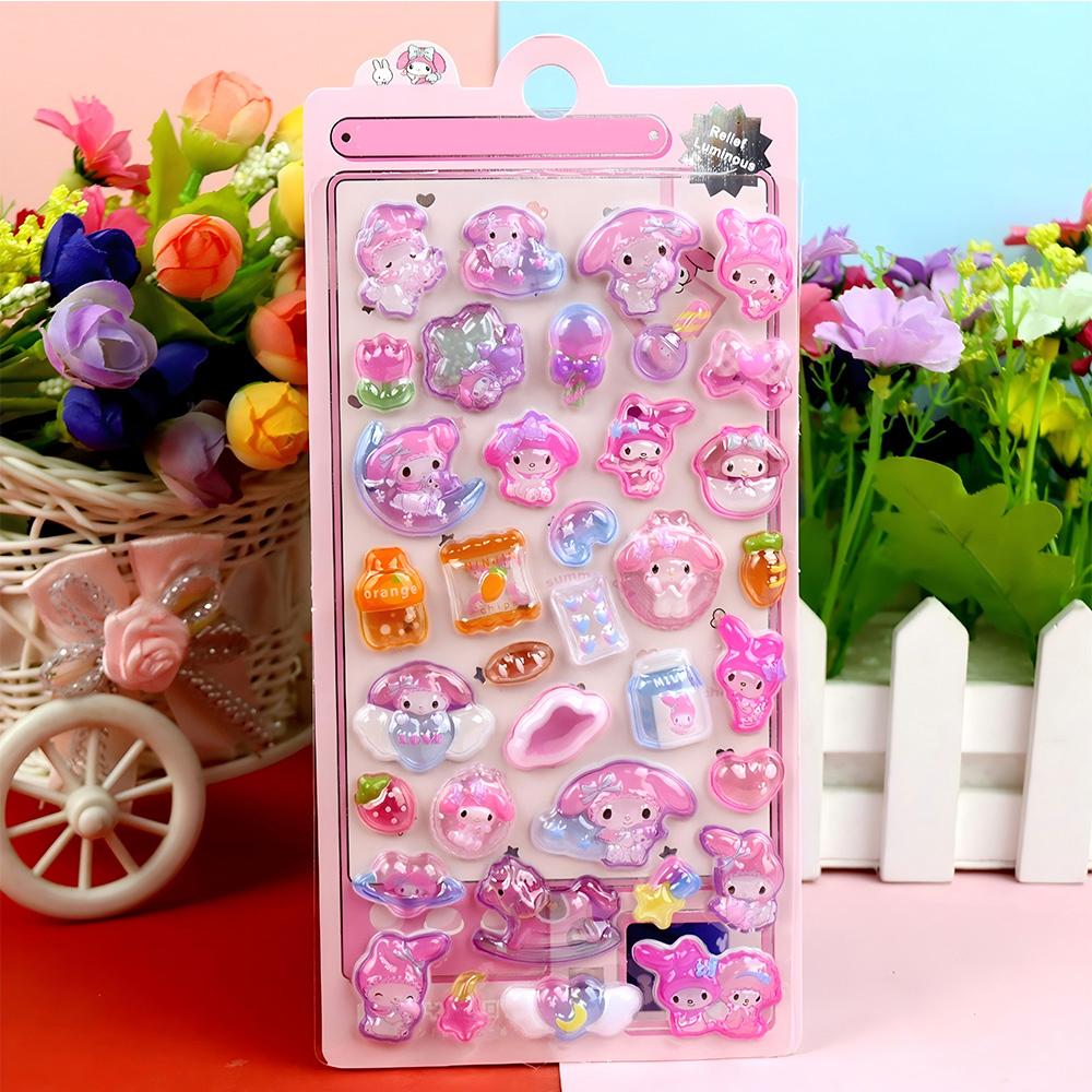 Милые светящиеся 3D рельефные стикеры Sanrio Куроми Синнаморолл Моя Мелоди Пузырчатые наклейки Мультяшные стикеры-украшения для награды Игрушки