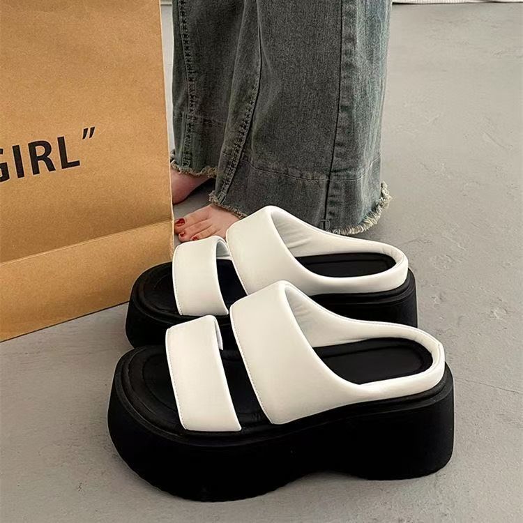 Сандалии Muffin на толстой подошве для маленьких мужчин и высоких мужчин, удобные, повседневная верхняя одежда в британском стиле, односложные тапочки для женщин, лето 2025 г.