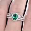 Huitan Роскошное кольцо с ярким зеленым цирконием, женский набор из 3 штук, аксессуары для пальцев для вечеринки в честь годовщины, великолепный циркон для вечеринки