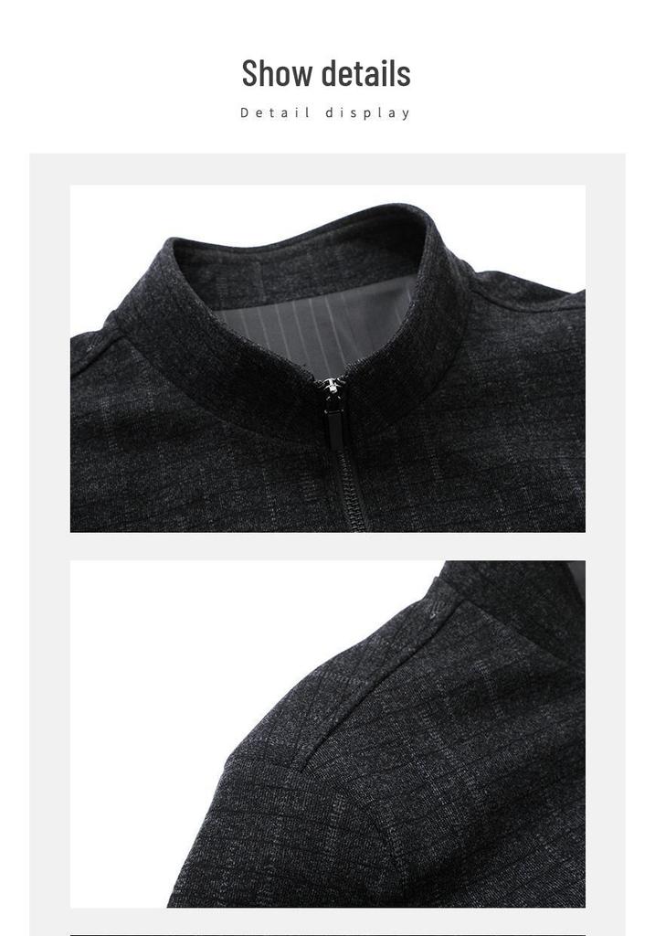 Мужская клетчатая куртка в стиле business casual с воротником-стойкой - Плотная весенне-осенняя мода для среднего и пожилого возраста