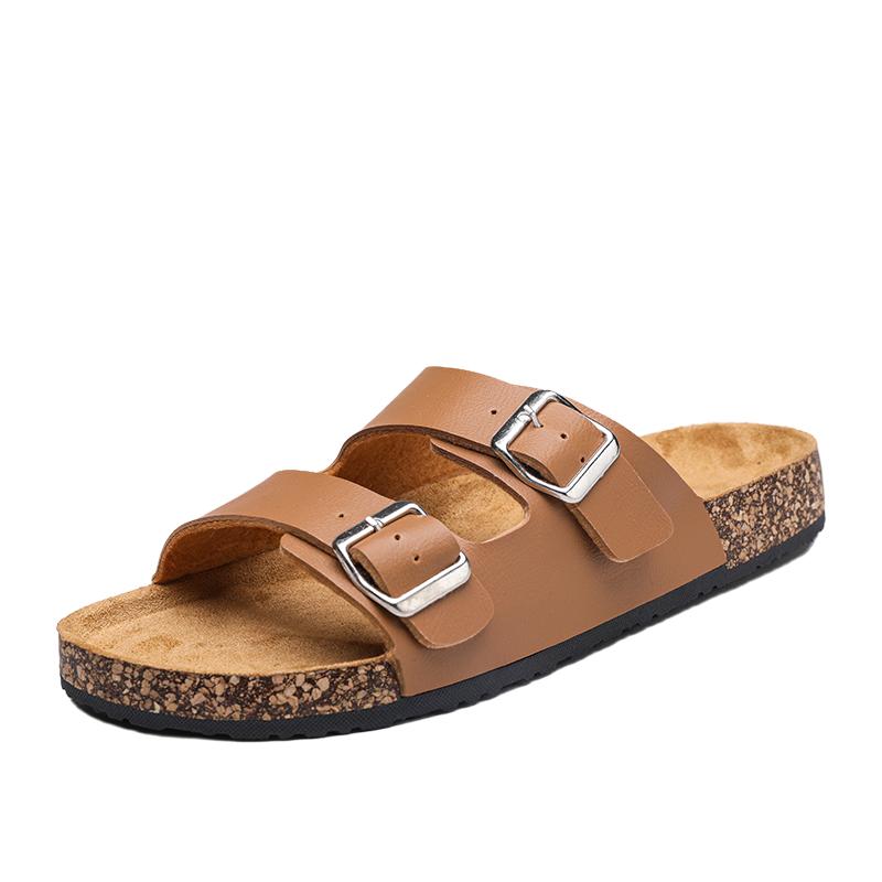 Модные роскошные кожаные сандалии из пробки, летние мужские женские мюли, шлепанцы, сабо, пляжная обувь, классические шлепанцы с пряжкой, шлепанцы для мужчин