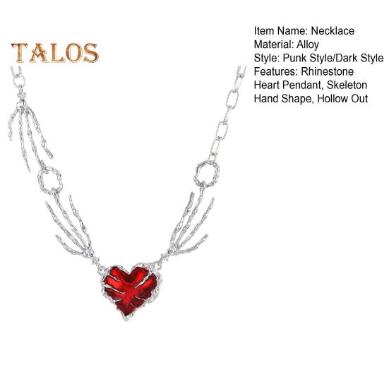 Женское ожерелье с красными стразами, кулоном в форме скелета в форме руки в стиле панк, темное индивидуальное украшение на шею для клубной вечеринки