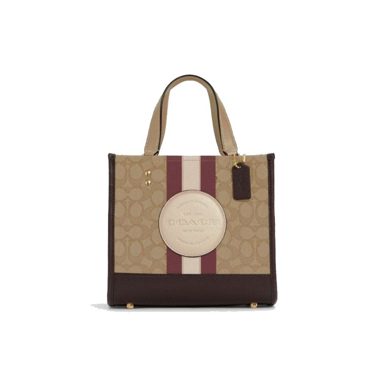 Coach Dempsey Tote Bag in Signature Canvas with Stripes & Round Patch for Daily Use