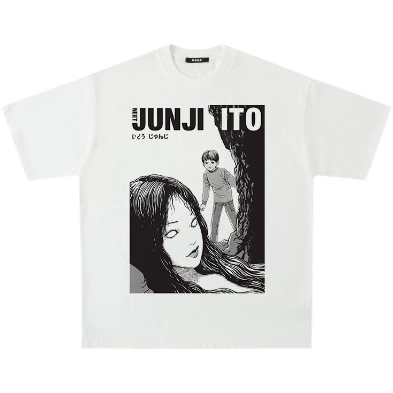 Ito Junji Comic Graphic Print Autumn Pure Cotton Men's and Women's T-shirt Short Sleeve Street Fashion Trend Clothing Drak Style