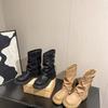 Fashion Retro Women 2025 New Metal Buckle Block Heel Trouser Boots Platform Short Boots