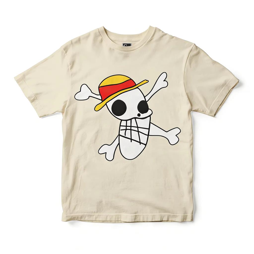 2026 New One Piece Anime Tshirt Red Cotton Shortsleeved Cartoon Skull Pattern Tshirt Soft and Breathable