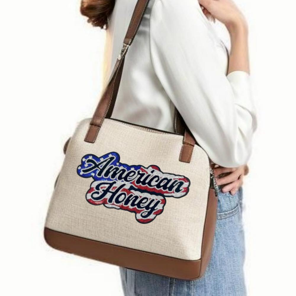 American Honey Embroidery Patch Iron on USA Flag Sequin Applique Western Style Letter Patch for Jacket Hat Jeans Clothing Decor