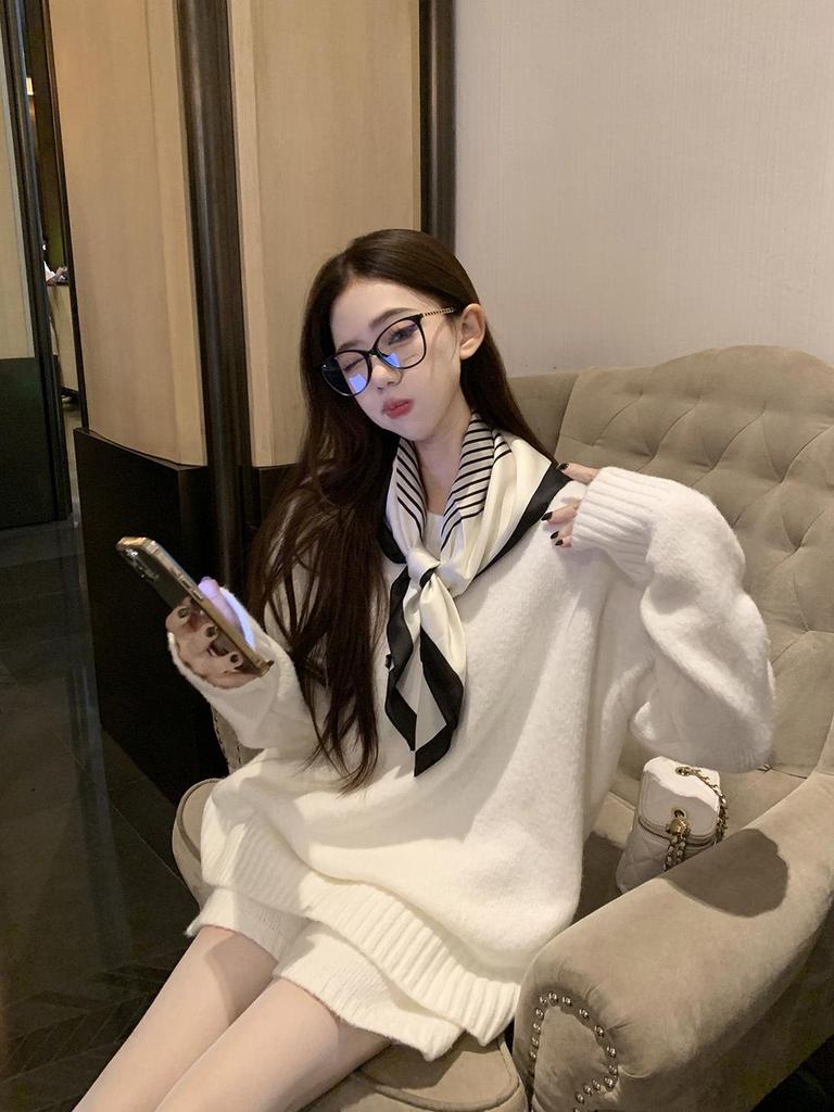 Women's Winter Black Knit Sweater and High-Waist Wide-Leg Shorts Two-Piece Set