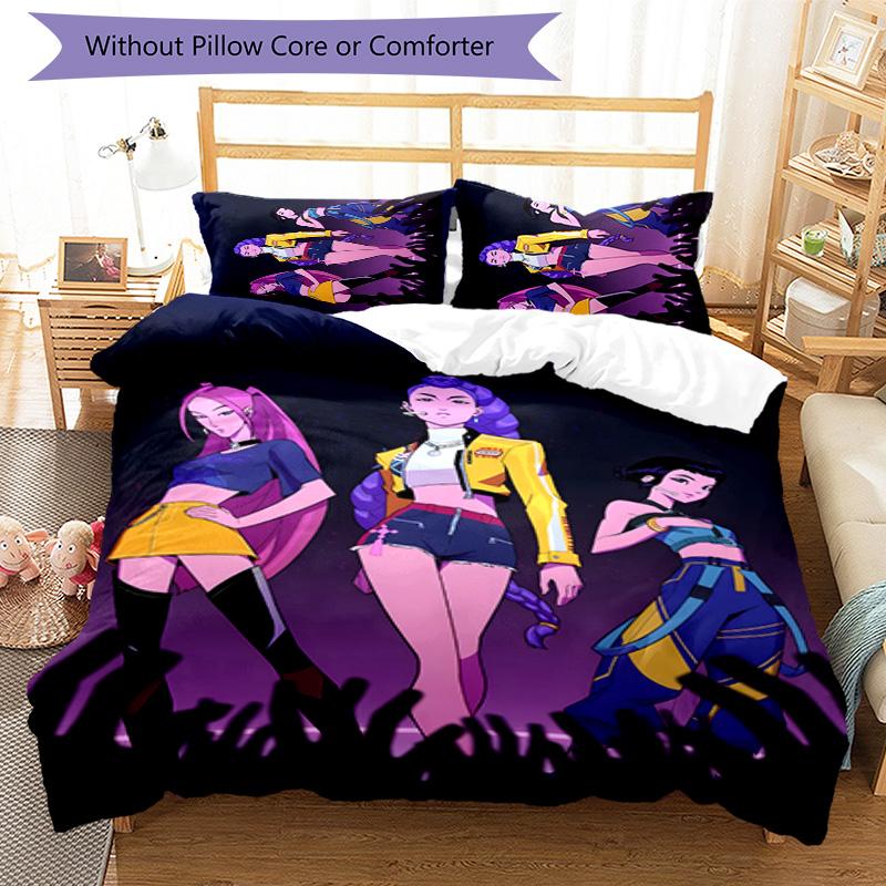 KPOP Hunter 3pcs Bedding Set Duvet Cover Closure Includes 1 Duvet Cover & 2 Pillowcases for All Seasons Bedroom Home Dorm Decor