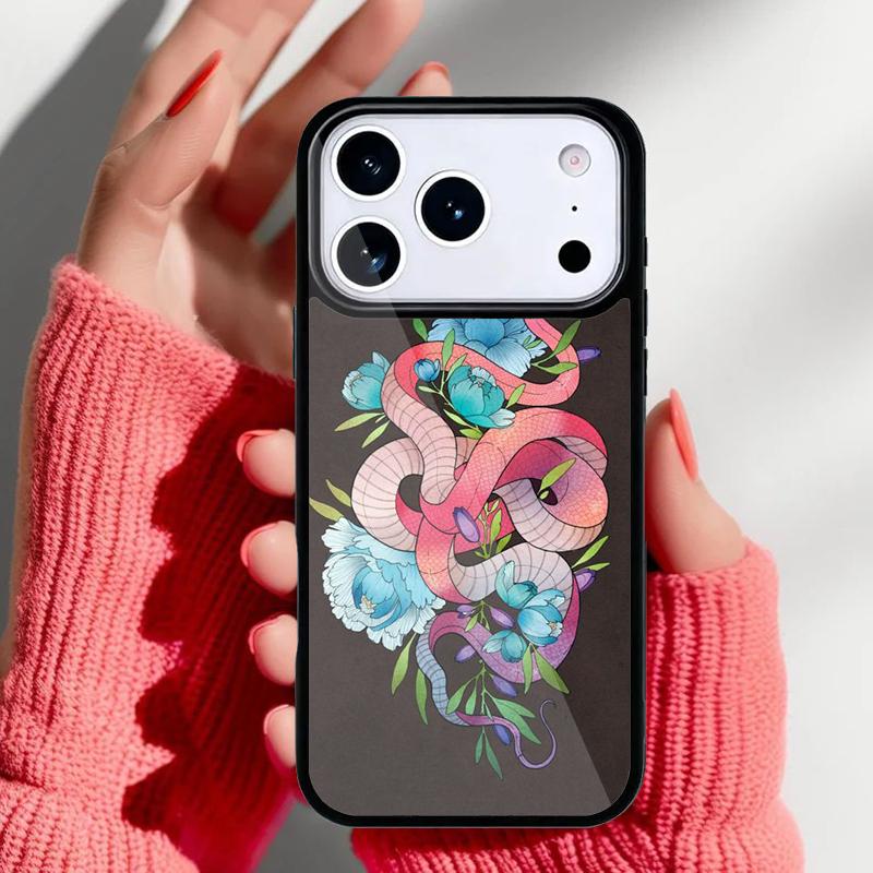 Чехол для телефона 'Цветочная змея' для iPhone 17 16 15 14 13 Pro Max Задняя крышка для 12 11 Pro Coque