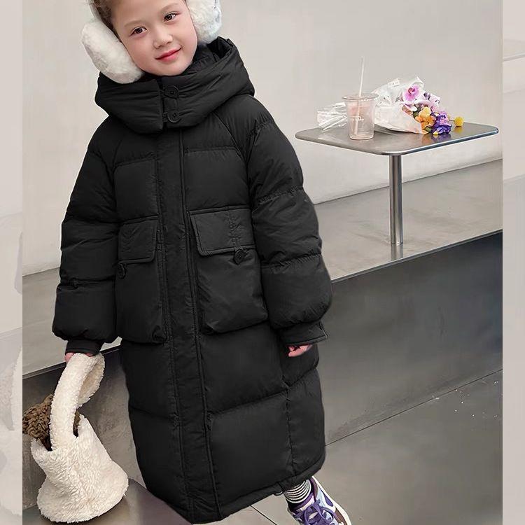 Длинное пуховое хлопковое пальто для девочек, выше колена, зимнее хлопковое пальто для малышей, модная хлопковая куртка с капюшоном