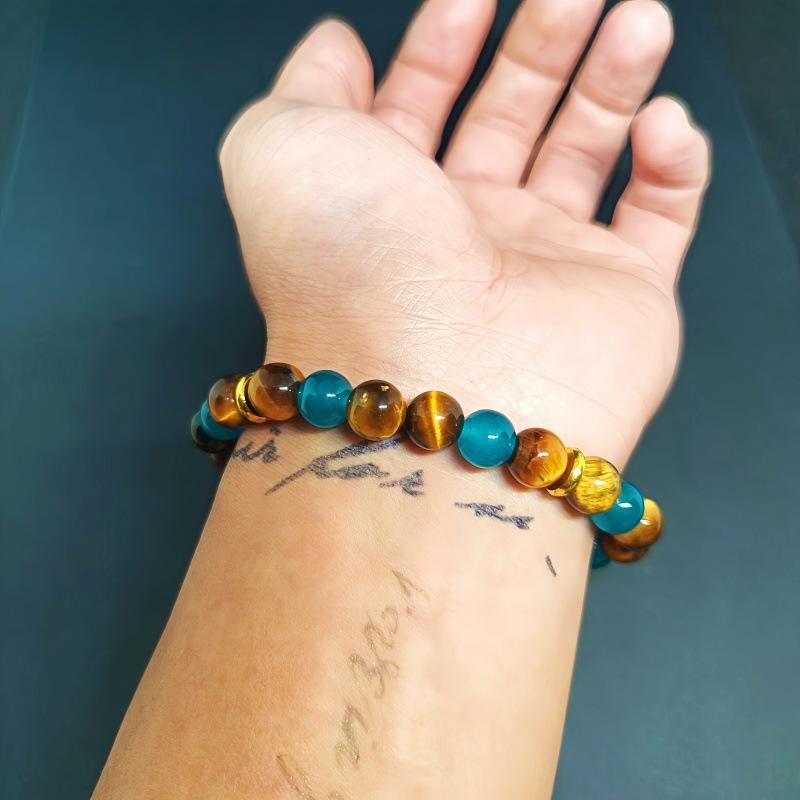 Модный 8 мм натуральный тигровый глаз камень апатит браслет для мужчин винтажный браслет для пар счастливый браслет эластичный веревочный браслет подарок для семьи