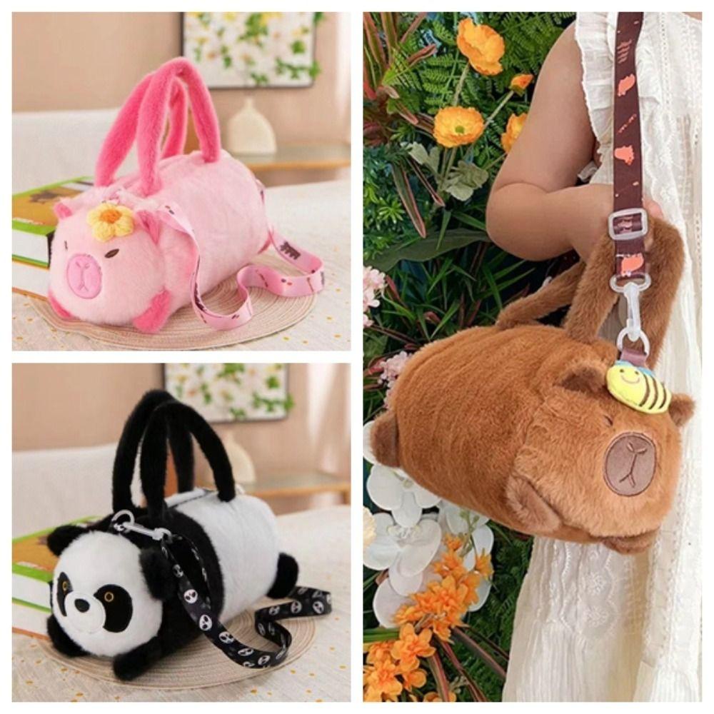 PP Cotton Capybara Bucket Bag Soft Plush Doll Shoulder Bag Phone Bag Panda Crossbody Bag Daily