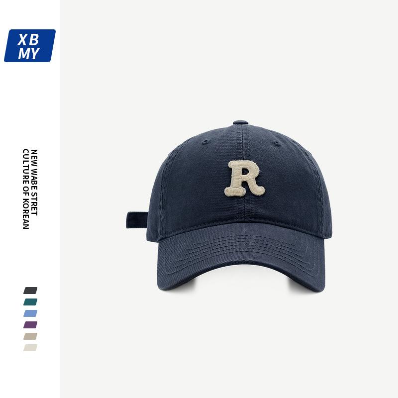 R Letter embroidered soft-top baseball cap for men, Korean style, niche design, suitable for large head sizes, makes the face look smaller, versatile