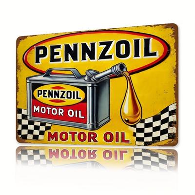 Винтажная металлическая жестяная вывеска Pennzoil Motor Oil - 8"x12" | Прочное ретро-настенное искусство с классическим дизайном, легко повесить