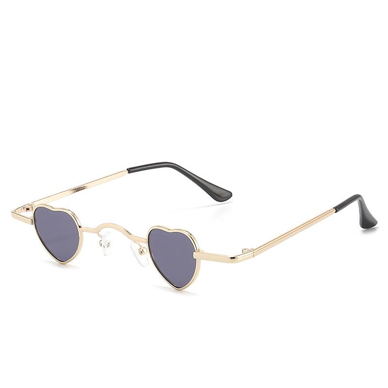 Sweet Cool Heart Metal Thin Frame Sunglasses For Women, Mini Heart Shape & Face Slimming For Streetwear Styling 1084