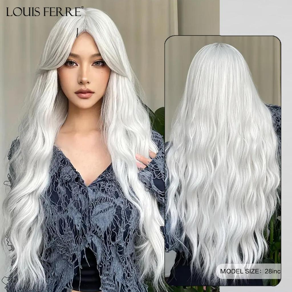 LOUIS FERRE Длинные волнистые черные синтетические парики для женщин, натуральные накладные волосы с челкой, термостойкие парики для повседневного использования, косплей