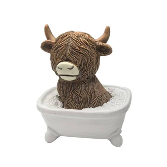 Highland Cow Statue Mini Figurine Realistic Looking Funny Highland Cattle Statue Animal Sculpture Ornament