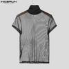 INCERUN Two-piece Men Short Sleeve Mesh Sheer Tops High Waist Pants Sets