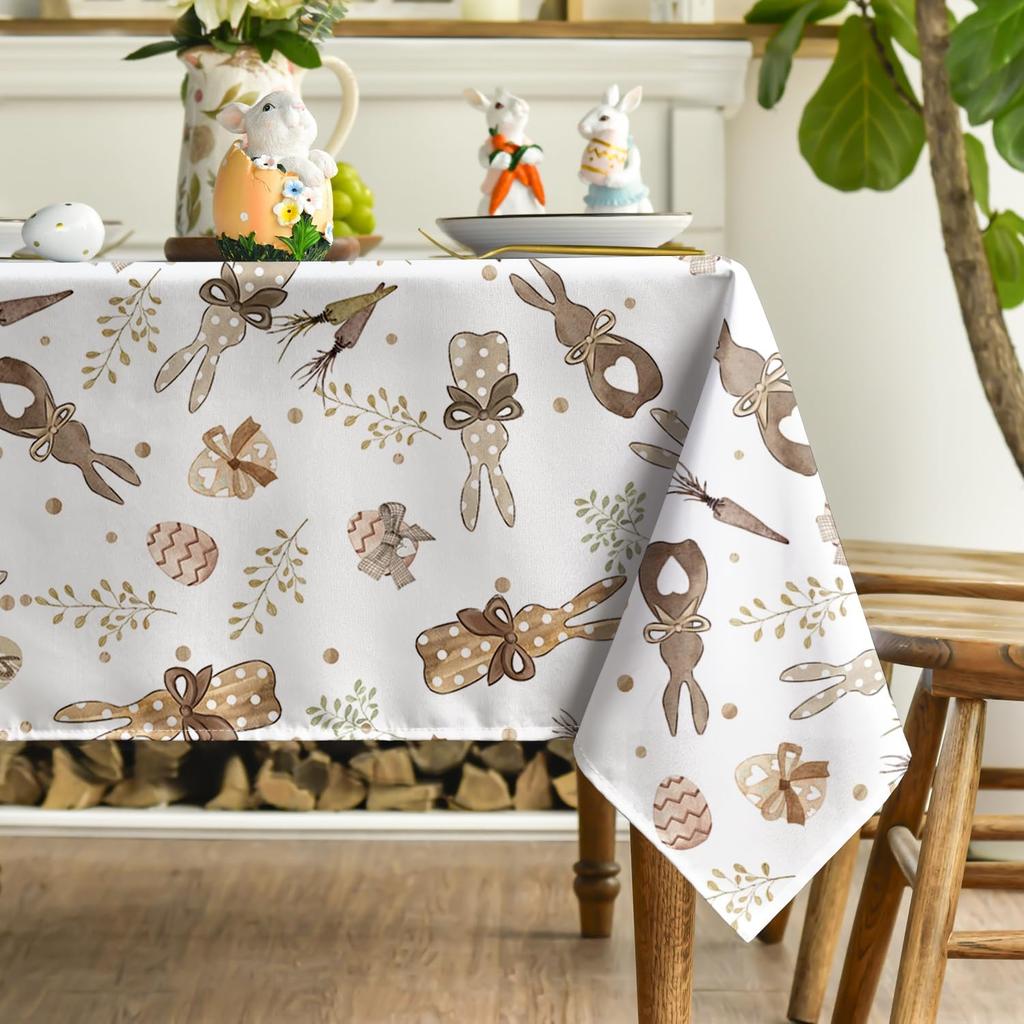 Easter Bunny Eggs Carrots Waterproof Tablecloth Party Decor Washable Kitchen Dining Rectangle Tablecloth Easter Decorations