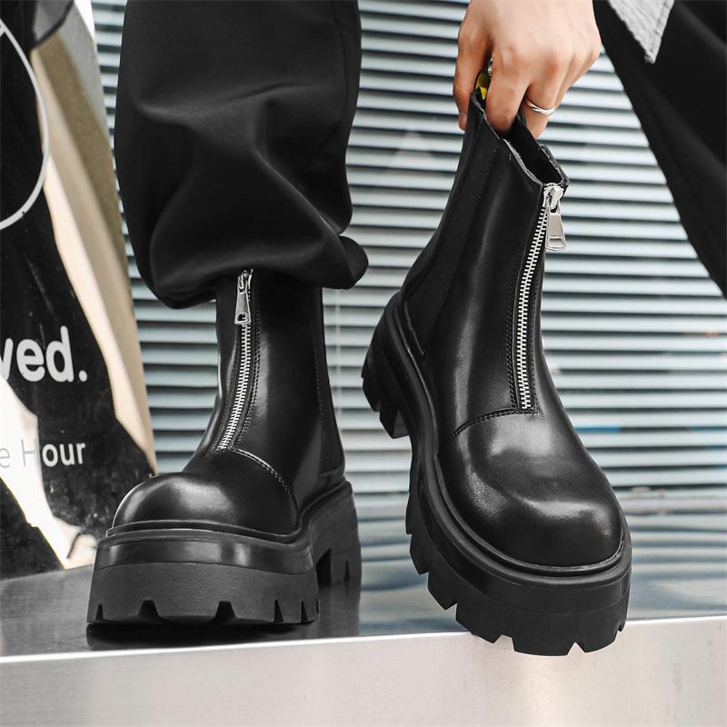 Модные мужские повседневные ботинки челси в английском стиле, дизайнерская обувь, ковбойские ботинки на платформе в стиле хип-хоп и рок, оригинальные кожаные ботинки для мотоциклистов