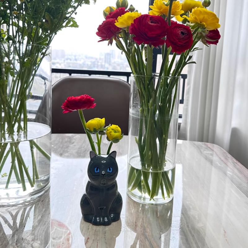 1PC Cute Cat-themed Vase Cat Pottery Multi-Functional Pen Holder Ceramic Cat Decor Cat Lover Gift Idea 6.7x6.3x12cm