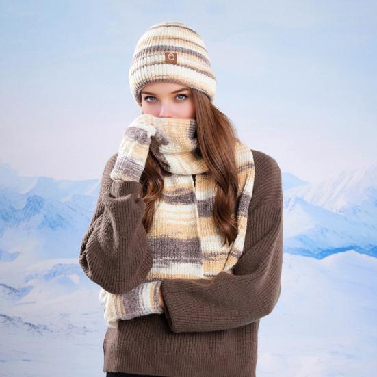 Набор из 3 предметов: женская зимняя шапка, шарф, перчатки, утолщенная бархатная подкладка