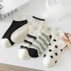 Summer Thin Cotton Socks for Women, Cute Expression Embroidered Polka Dot Shallow Mouth Boat Socks for Women