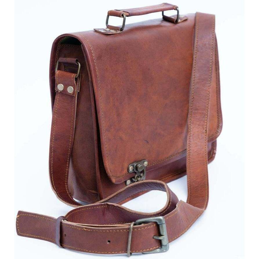 Vintage Genuine Brown Goat Leather Handmade Sling Handbag Cross Body Satchel