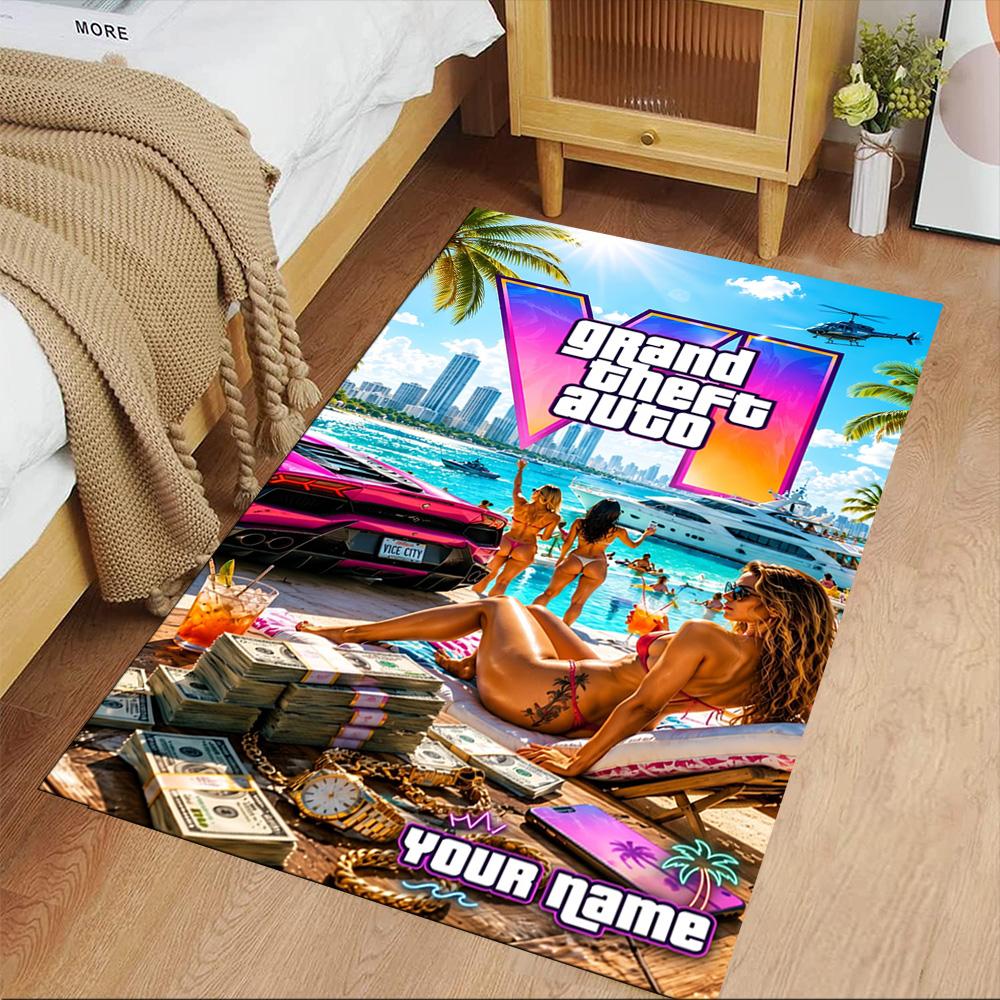 Grand Theft Auto Personalized Name Floor Mat Suitable for Playrooms Dining Room Kitchen Foyer Anti-slip Rug Office home decor Gift for Festivals