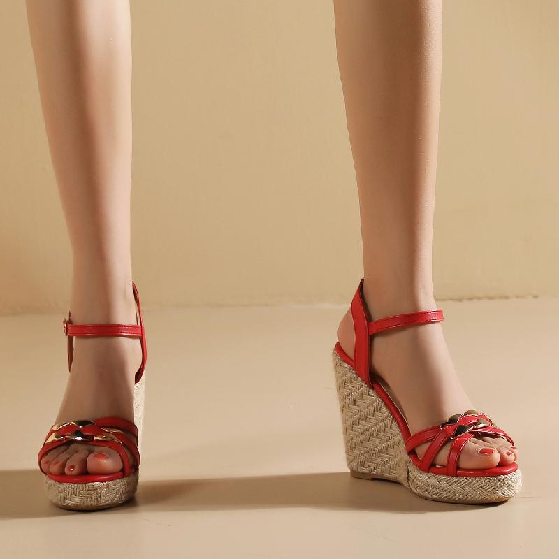 Wedge Shoes Sandals For Women Summer Flip Flops Large Size 44 45 50 Knitted High Heels Gladiator Casual Red Party Shoes Ladies