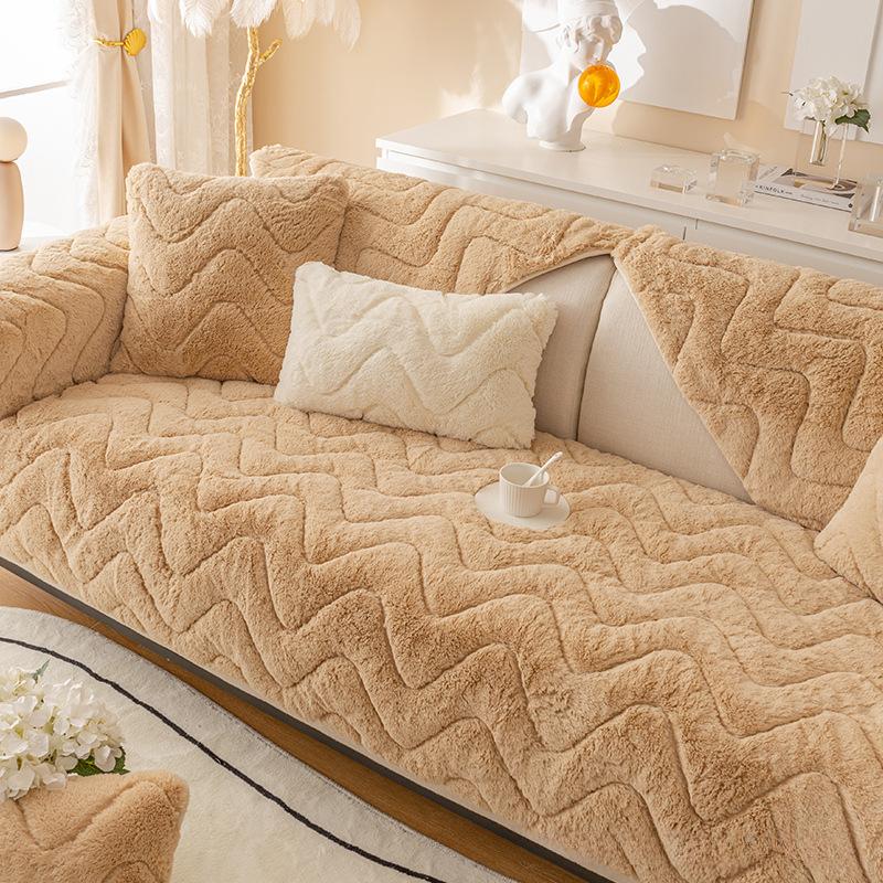 Winter Plush Sofa Cushion Thickened Non-slip High-grade Leather Sofa Cover Cover Autumn and Winter Light Luxury Style Simple Sitting Cushions
