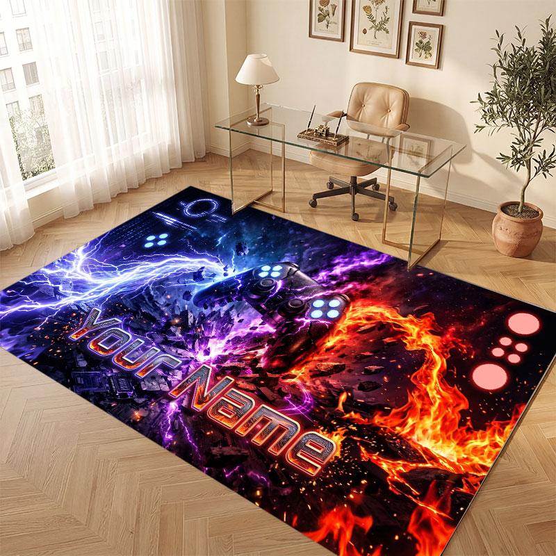 Game Controller Theme Crystal Velvet Floor Rug Personalized Custom Name Text Warm Carpet Home Decoration