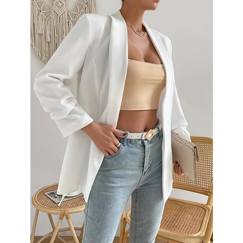 Осенний женский костюм, куртка с лацканами, рукав девять четвертей, без пуговиц, тонкая темпераментная пригородная куртка