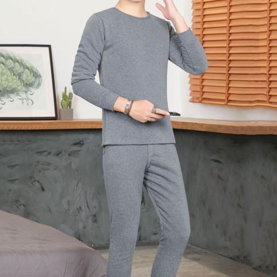 2 шт./комплект зимнее мужское термобелье комплект круглый вырез длинный рукав теплый толстый