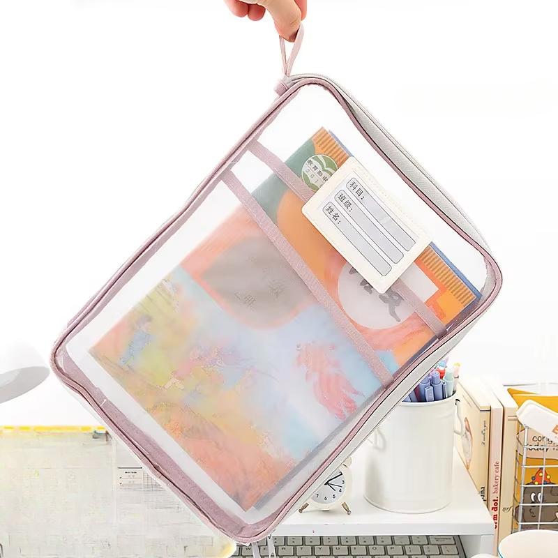 A4 Stationery Storage Bag Double-layer Mesh Zipper Bag Large Capacity Organizer Folders School Office Supplies Stationary Bag