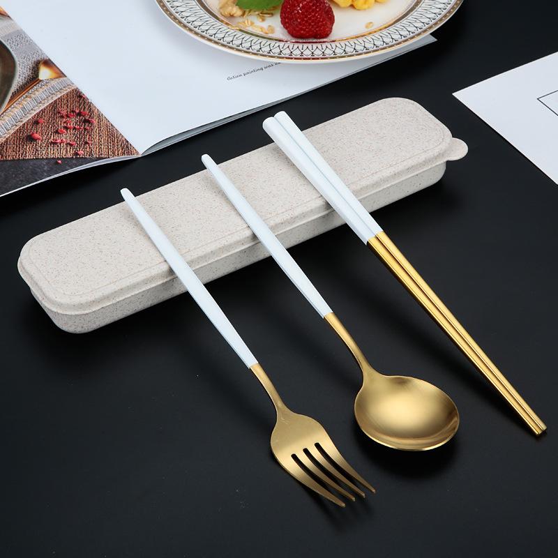 Портативная посуда для пикника, набор столовых приборов из нержавеющей стали, столовая посуда, кофейная ложка, палочки для еды с коробкой, кухонные принадлежности для детей