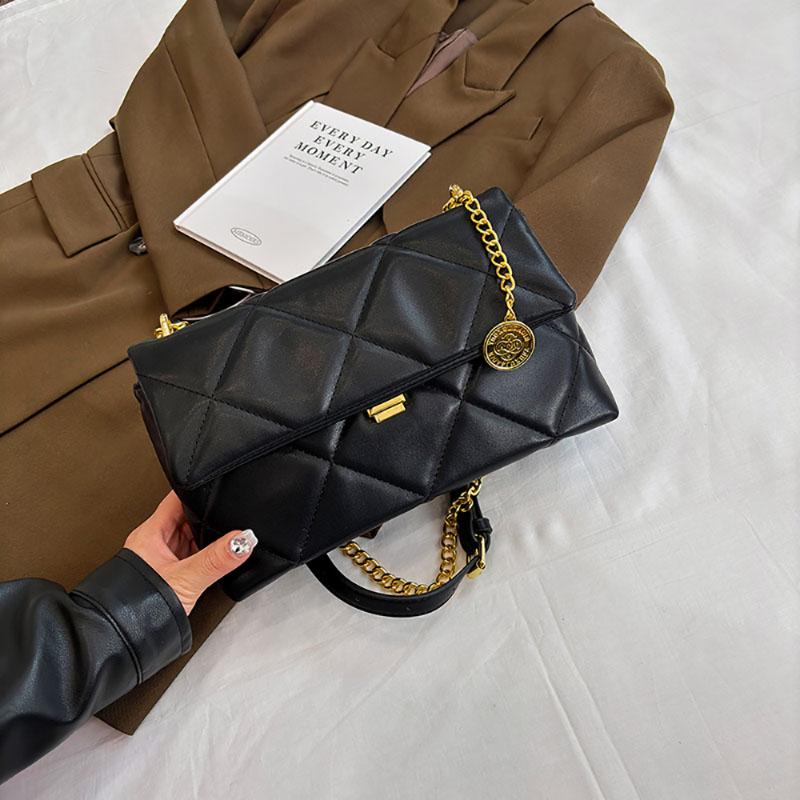 Autumn Winter High-Grade Sense Underarm Bag Lady New Fashion Plaid Chain Simple All-Match Retro Texture Shoulder Crossbody Pack