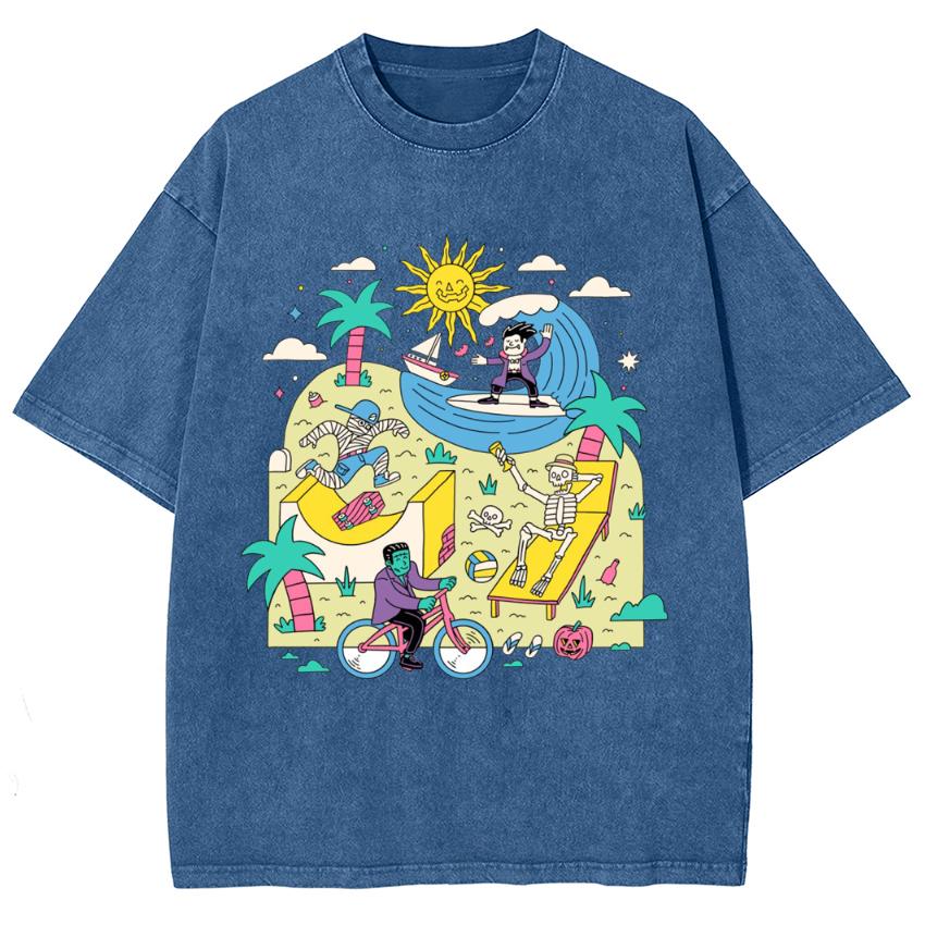 Summer New Wash Women's T-Shirt Oversized Cartoon Print Loose Top Y2K Casual Cute Comfortable Short Sleeve