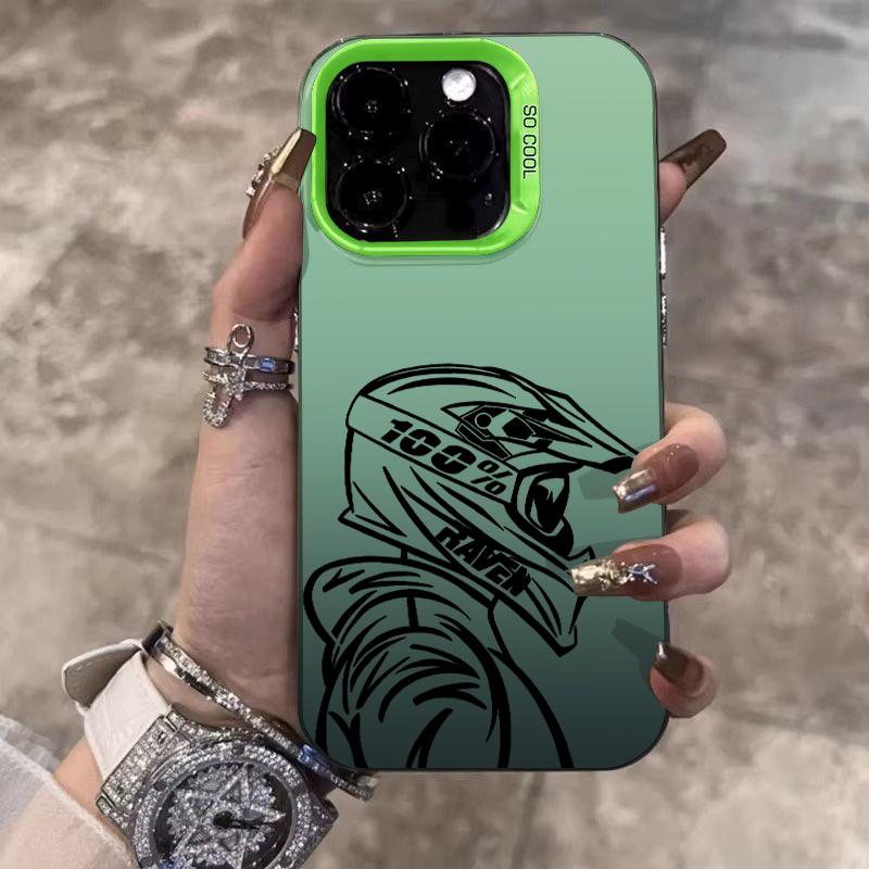 Модный Чехол для Телефона с Рисунком Мотоциклетного Шлема для iPhone 17 Pro Max 11 12 13 14 15 16 Plus XS XR X 17 Air 16E Ударопрочный Чехол