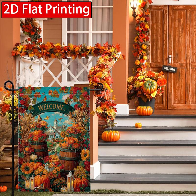 2D Flat, 2D Flat,Autumn Thanksgiving Pumpkin Bird Garden Flag_1 (1)- Outdoor Garden Flag Double-sided Home Decoration Courtyard Decoration Outdoor Dec